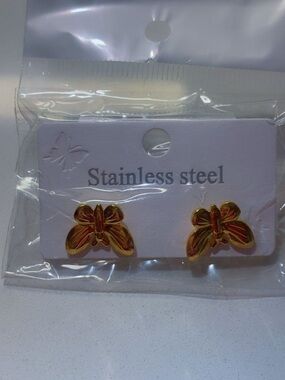 Gold Butterfly Stainless Steel Stud Earrings - Gold